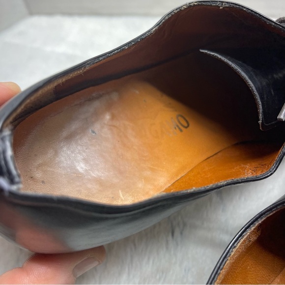 Salvatore Ferragamo Mens Black Leather Cap Toe Dress Shoes SZ 8.5 - Picture 12 of 16